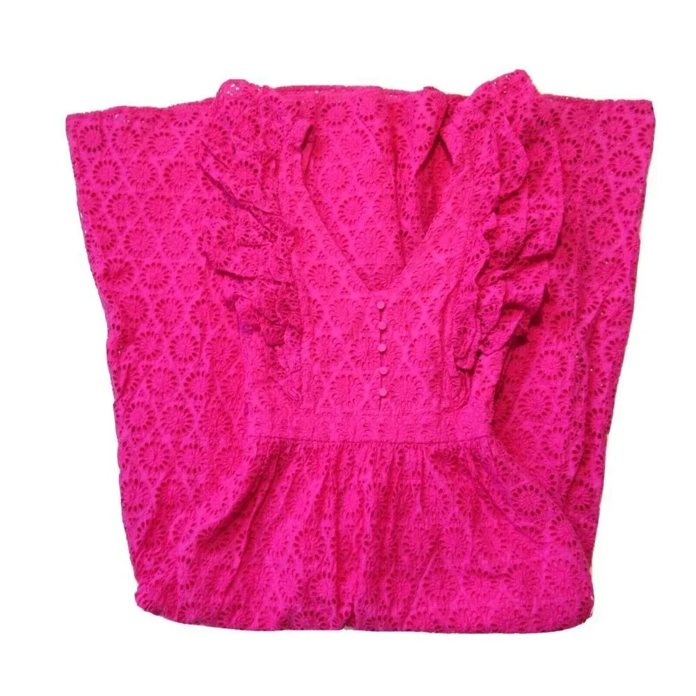 NWT J.Crew Ruffle-sleeve Maxi in Neon Flamingo Pink Eyelet Dress 0